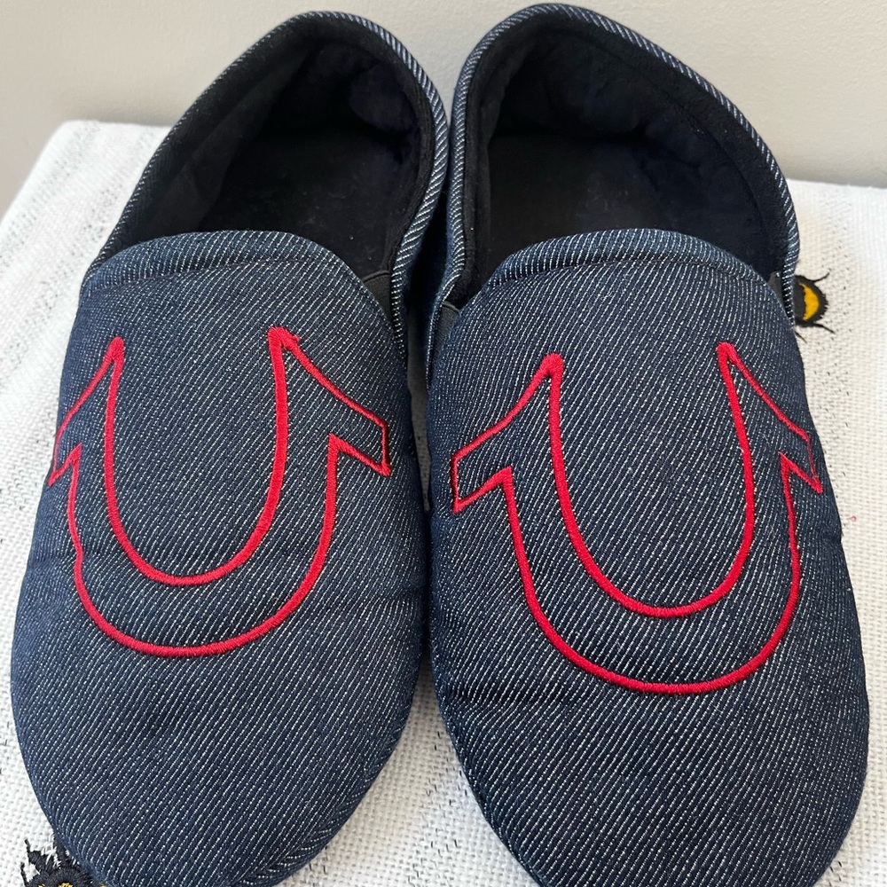 True Religion Denim Slip-On Loafers with Red Accent